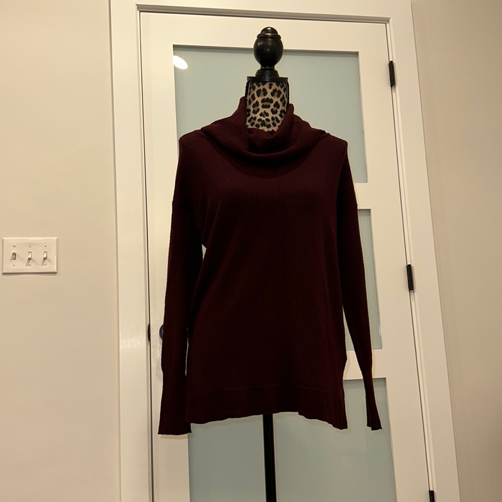 Rachel Zoe, deep purple/burgundy merino wool cowl neck sweater, size L
